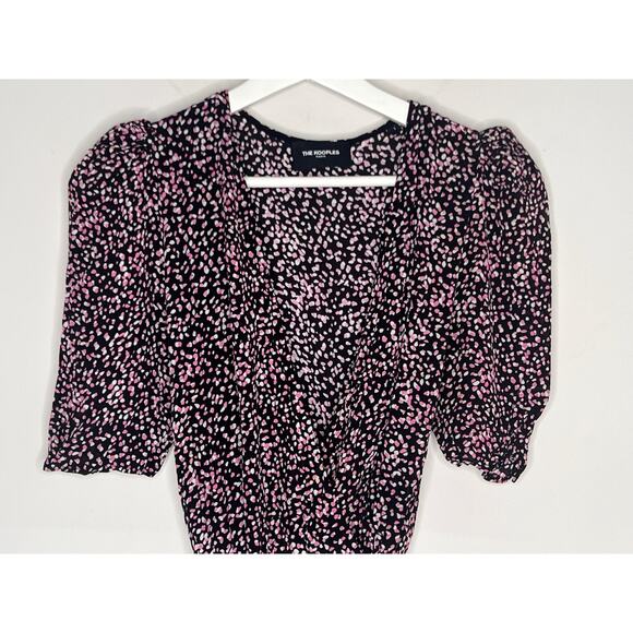 The Kooples Short Sleeve Patterned Wrap Mini Dress Pink Black Women Size 1 (XS) - Picture 3 of 11